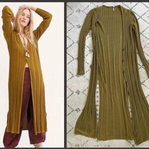 Free People Skinny Mini Long Cardigan Sweater in Moss - XS